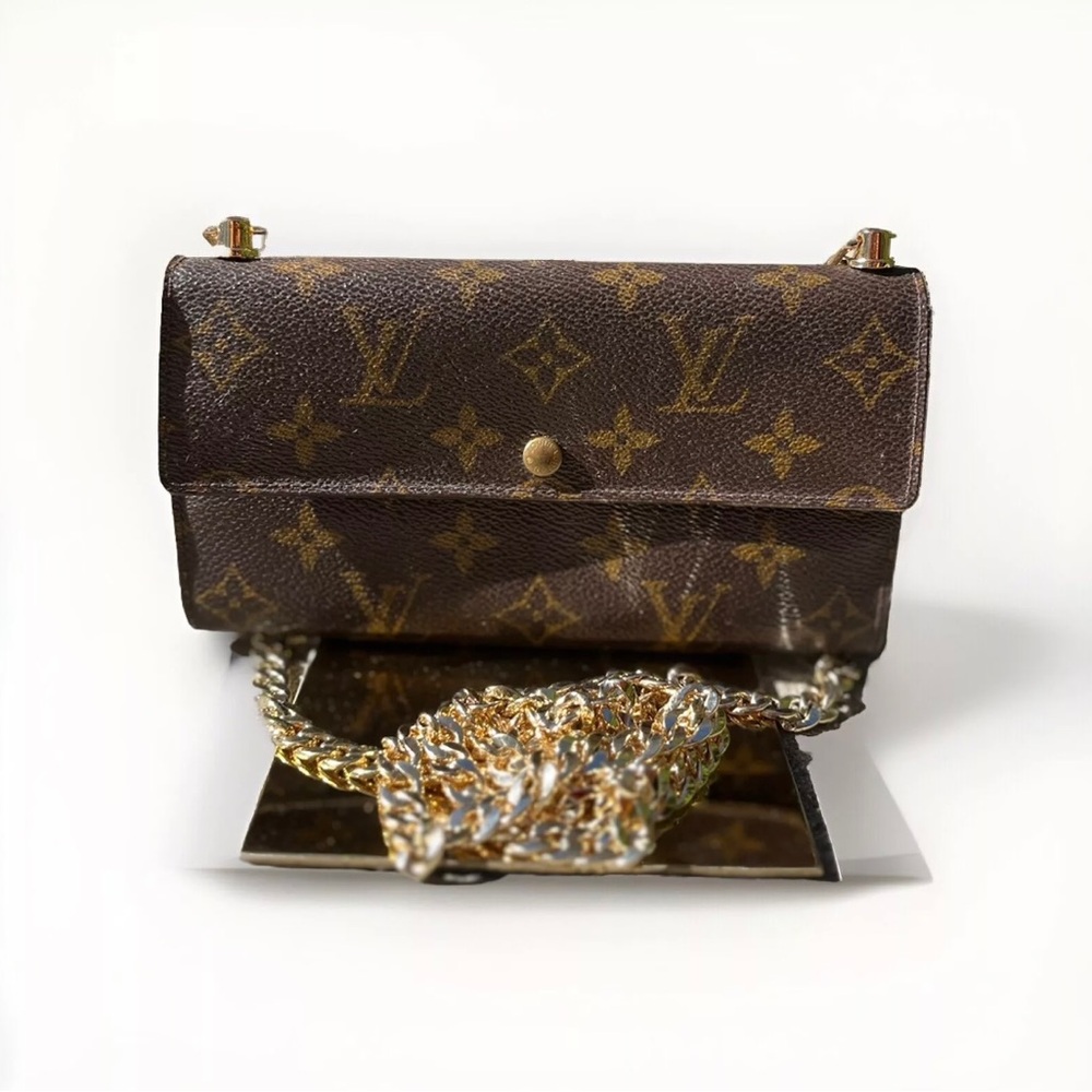 LOUIS VUITTON Monogram Long Leather Wallet Chain Authentic Bag *-READ-*